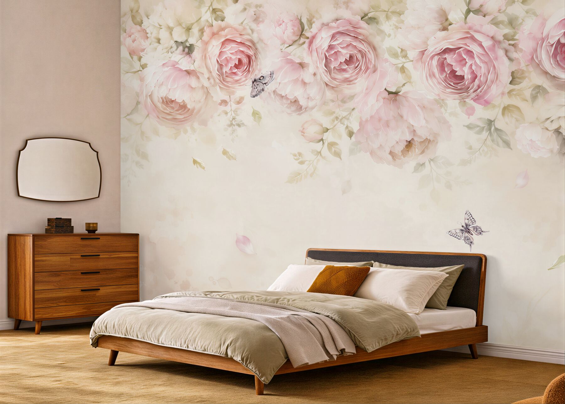 Papier peint guirlande de roses luxuriantes