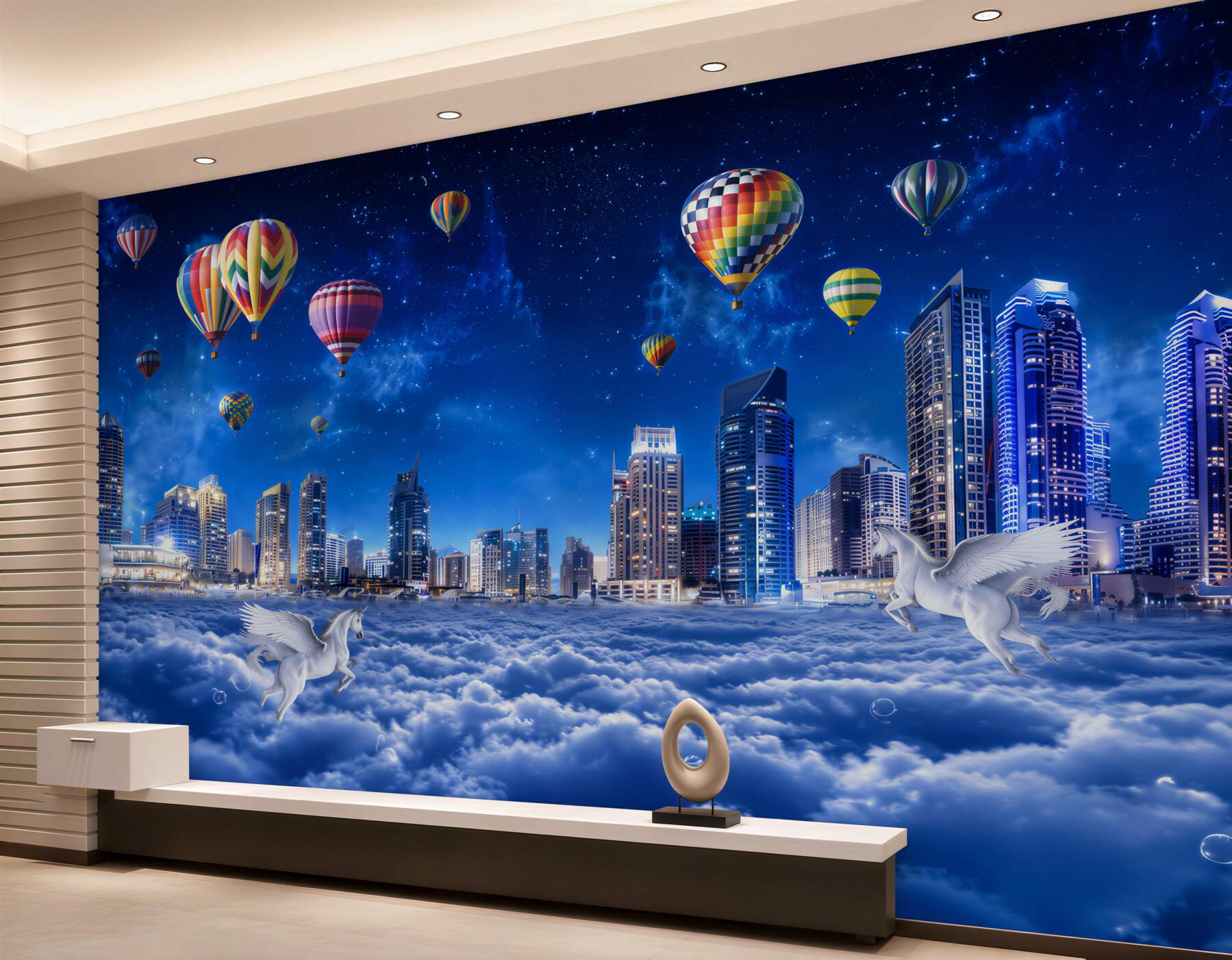 Papier peint ballons dans la ville nocturne