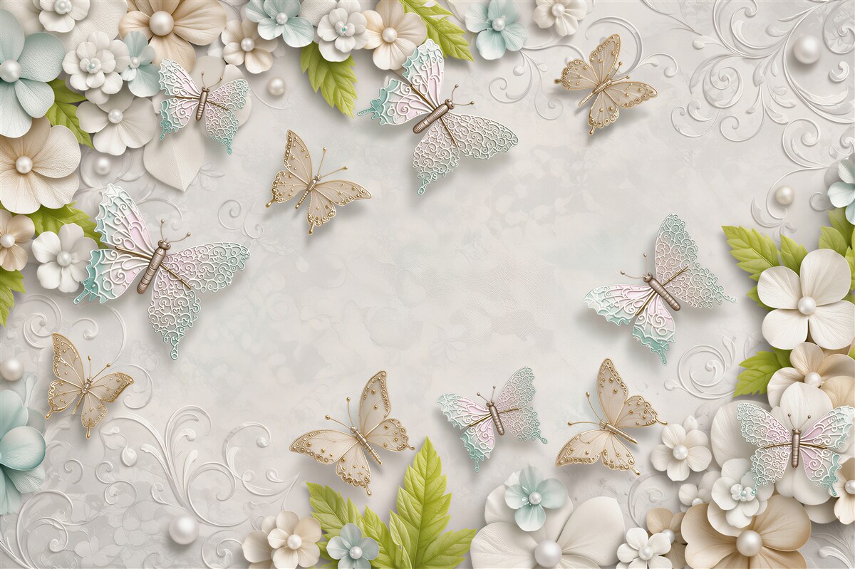 Papier peint papillons et fleurs
