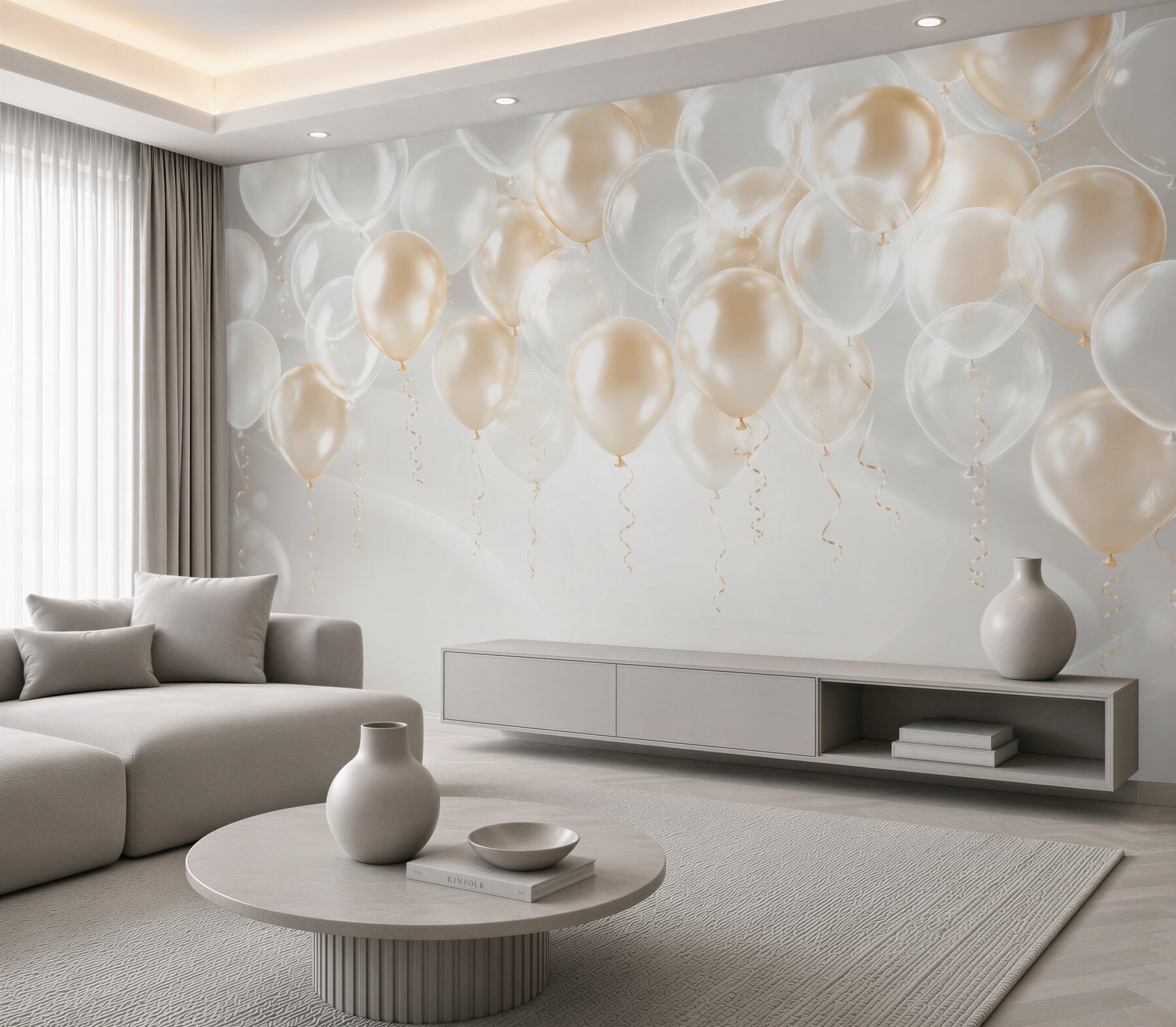 Papier peint Ballons blancs et dorés