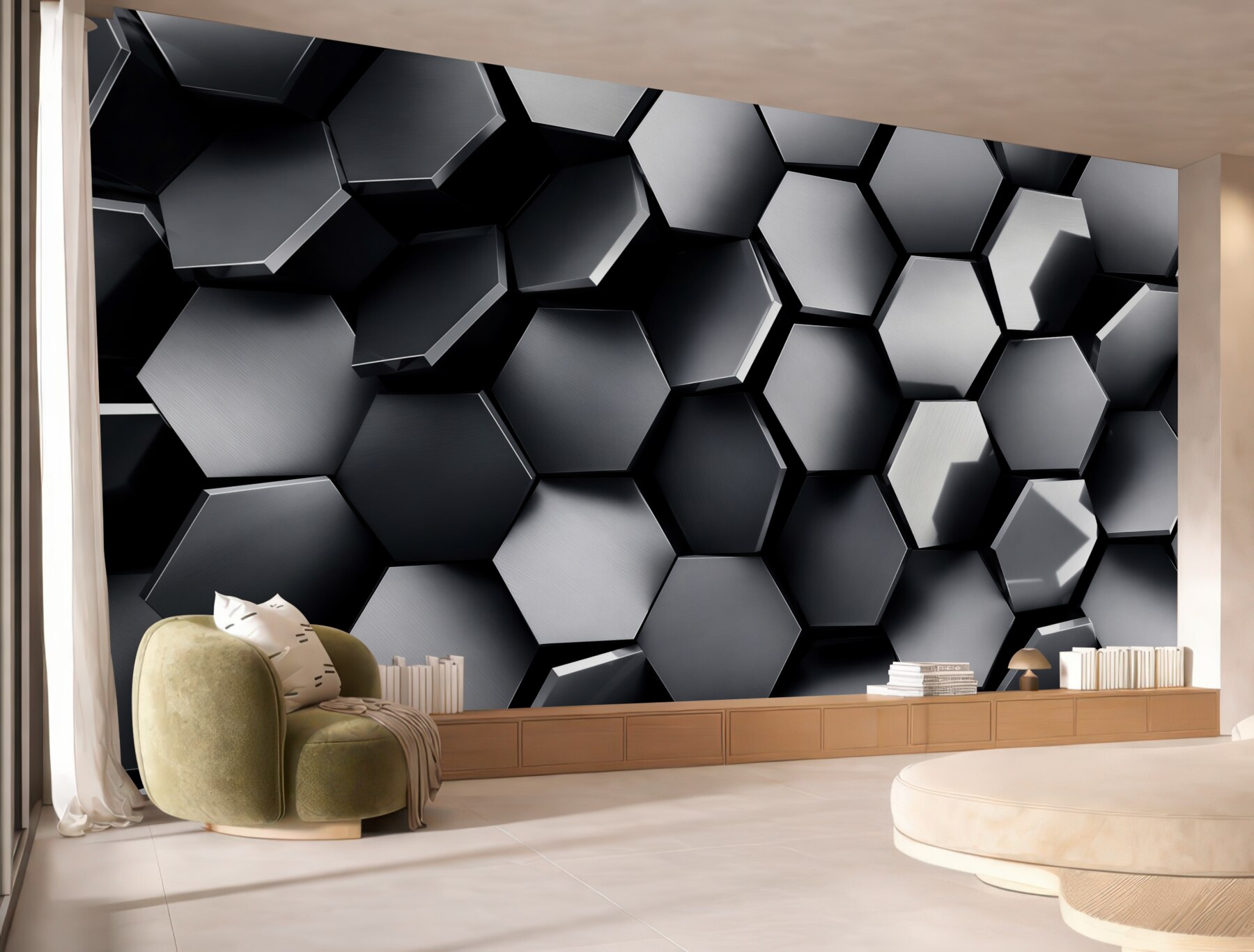 Papier peint pentagones 3D avec reflets