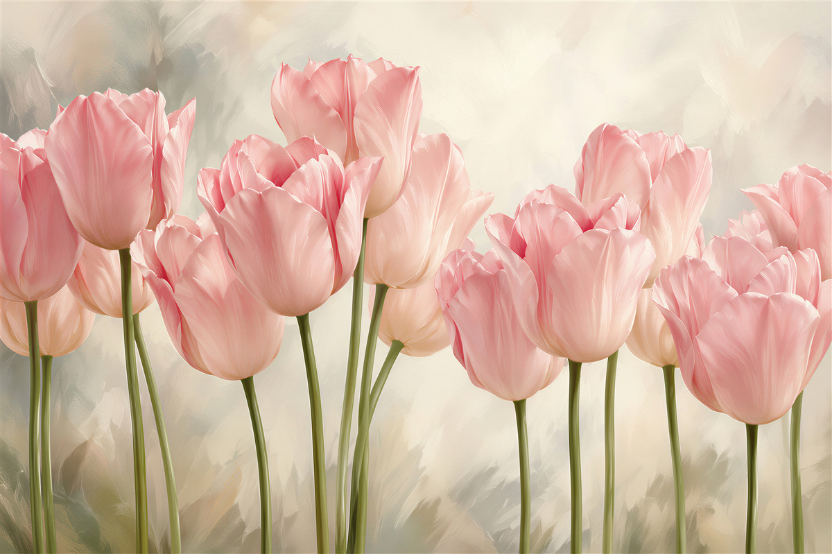 Papier peint délicates tulipes roses
