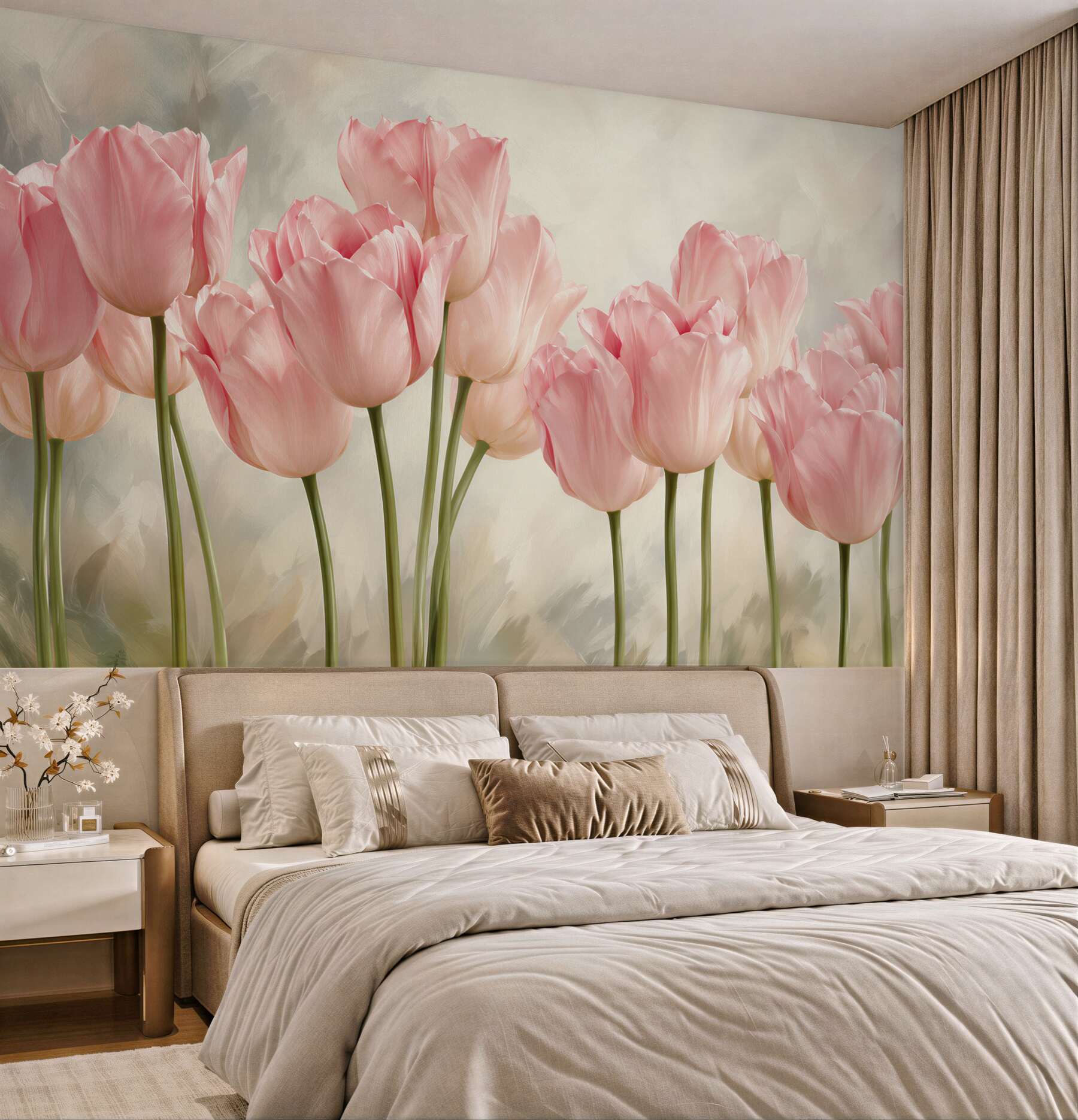 Papier peint délicates tulipes roses