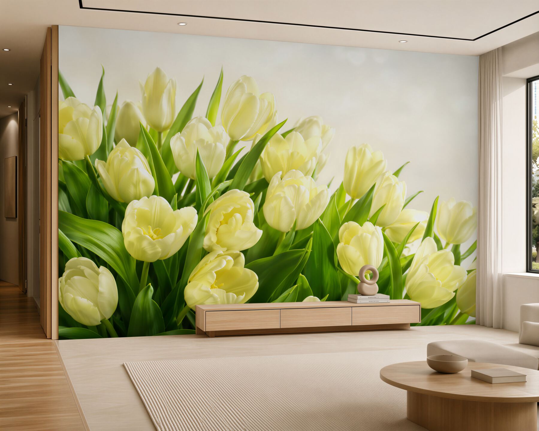 Papier peint tulipes jaunes avec verdure