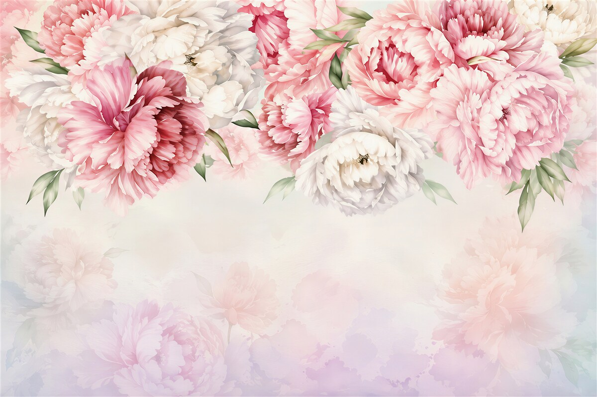 Papier peint délicates fleurs roses sur fond clair