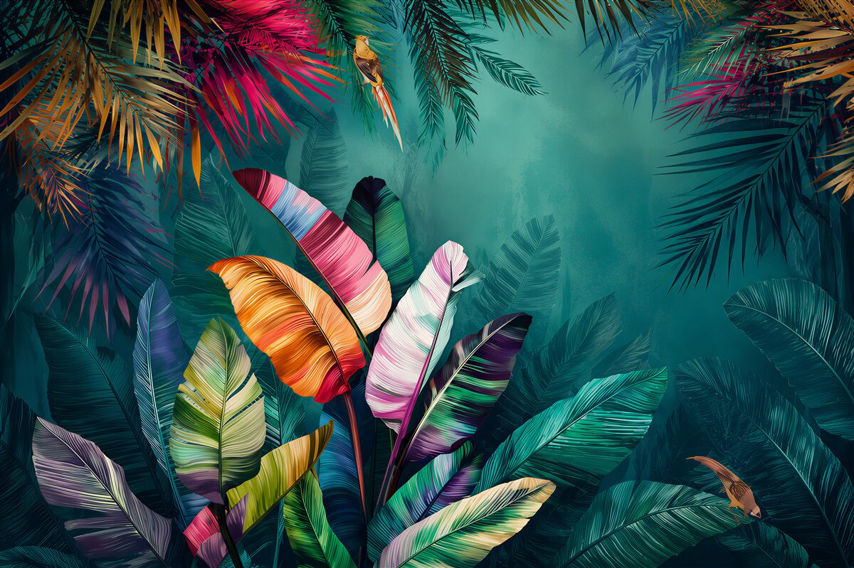 Papier peint composition claire de feuilles tropicales d'automne