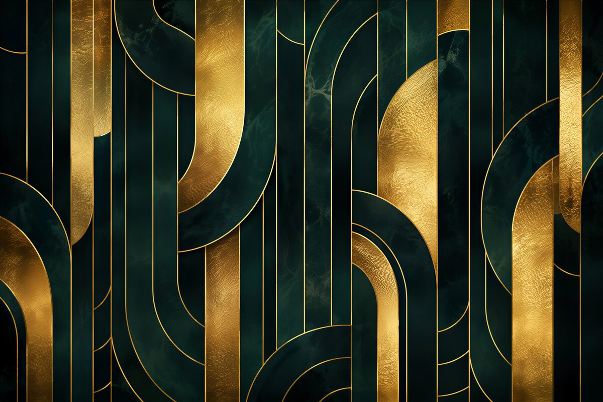 Papier peint lignes lisses d'émeraude et d'or