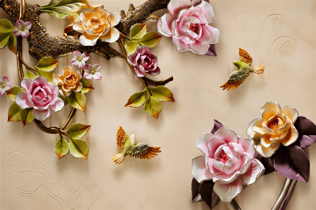 Papier peint belle composition de branches avec des fleurs