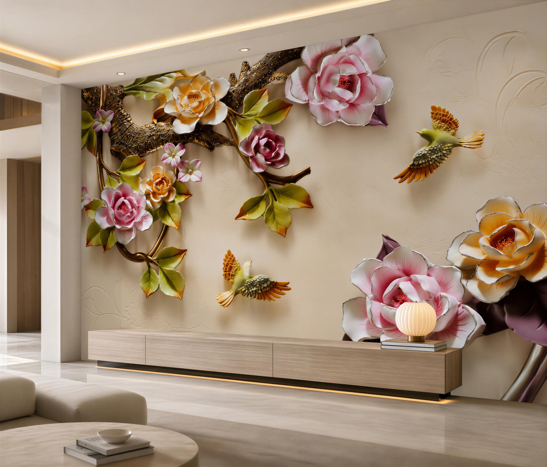 Papier peint belle composition de branches avec des fleurs