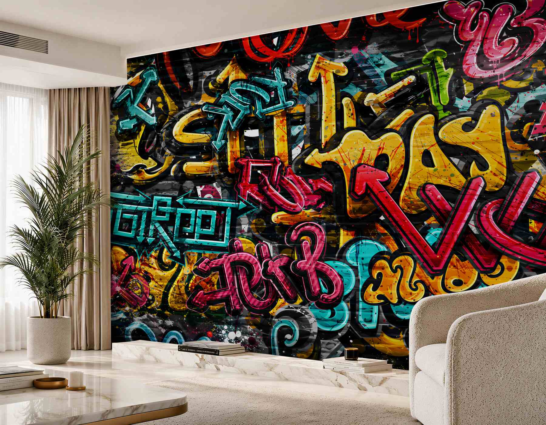 Papier peint graffiti urbain coloré