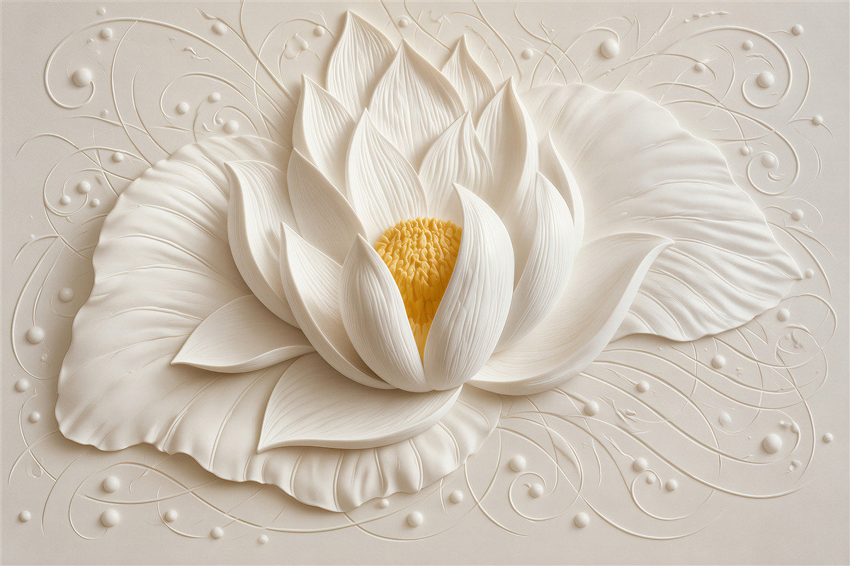 Papier peint lotus blanc en bas-relief