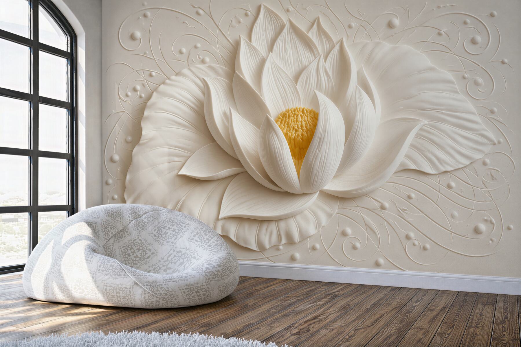 Papier peint lotus blanc en bas-relief