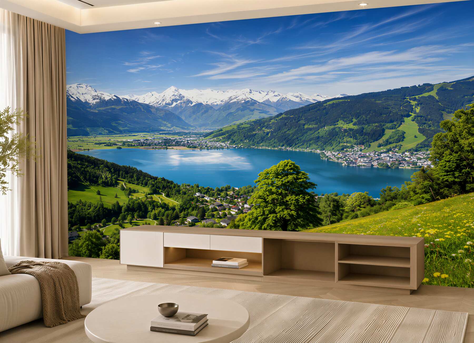 Papier peint paysages panoramiques derrière la fenêtre