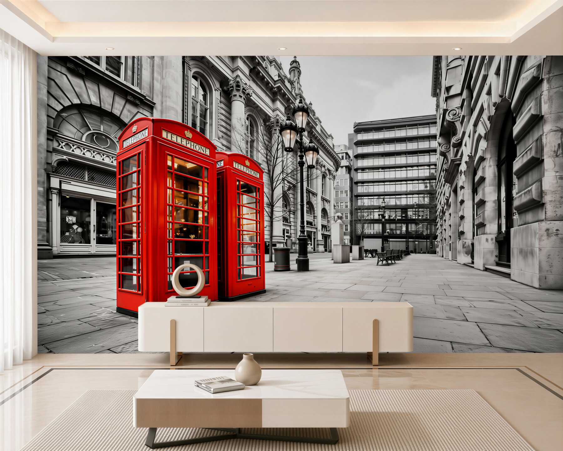 Papier peint cabines téléphoniques rouges dans la rue