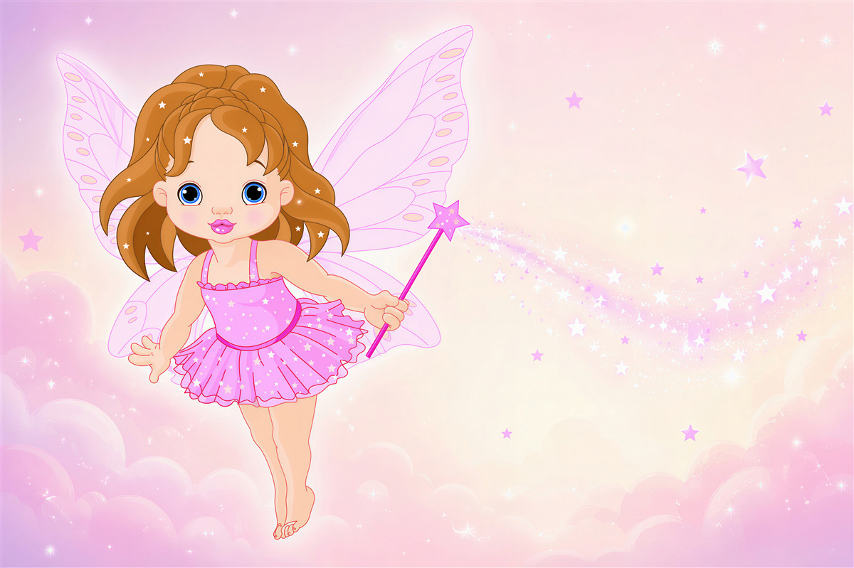 Papier peint Fille rousse avec ailes roses