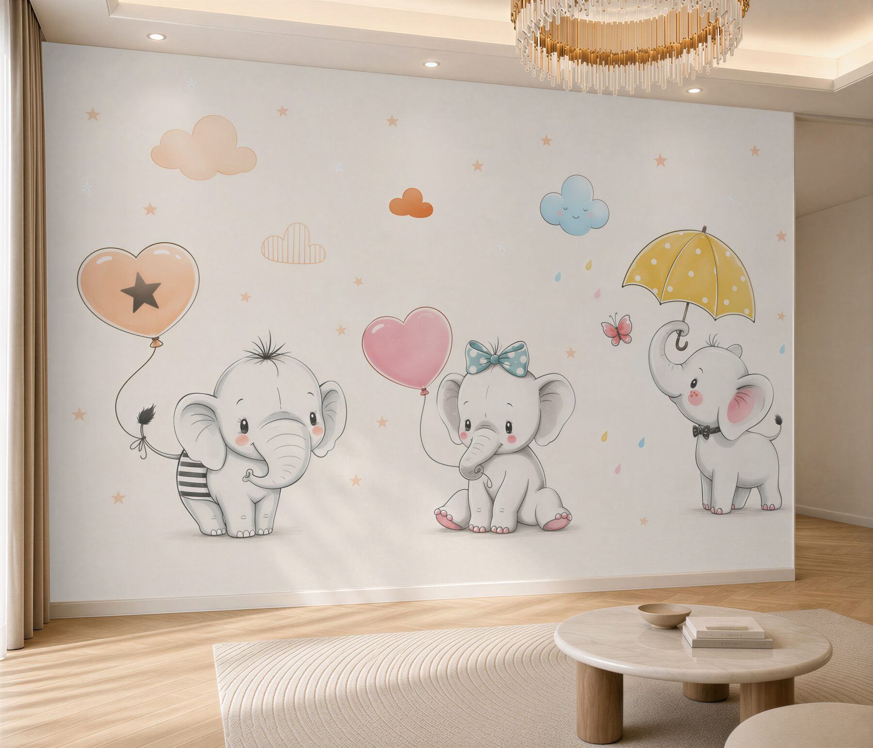 Papier peint éléphants mignons avec des ballons