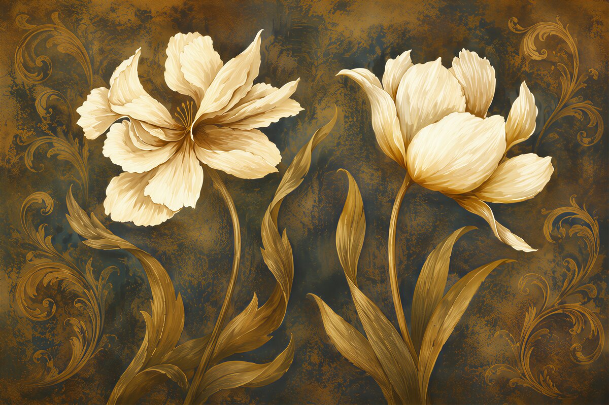 Papier peint deux grandes fleurs beiges