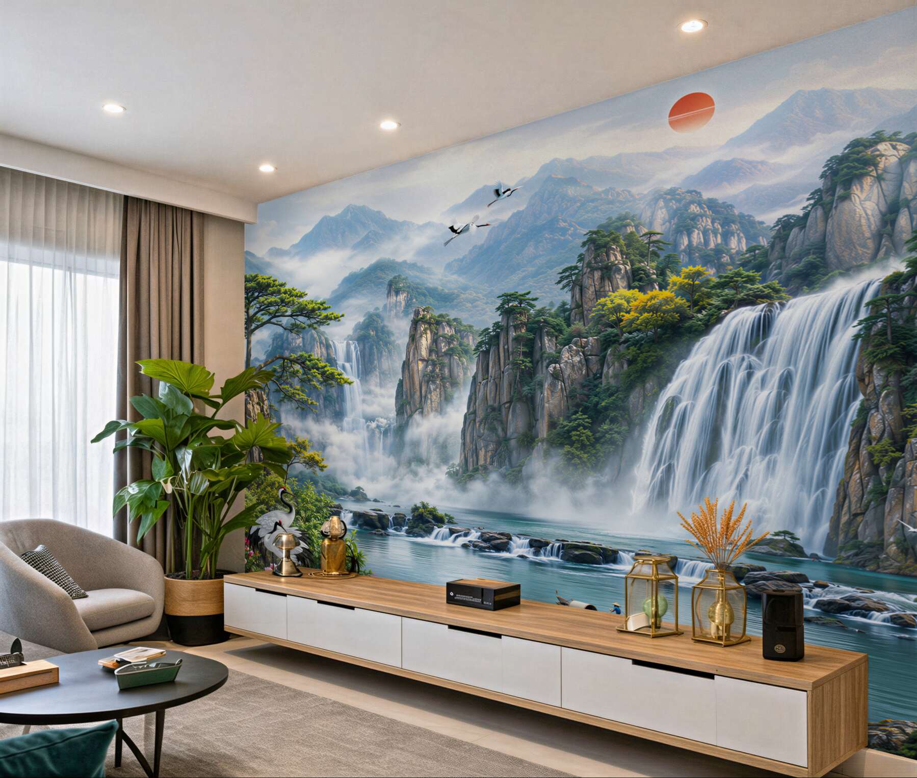 Papier peint paysage avec cascade et nature