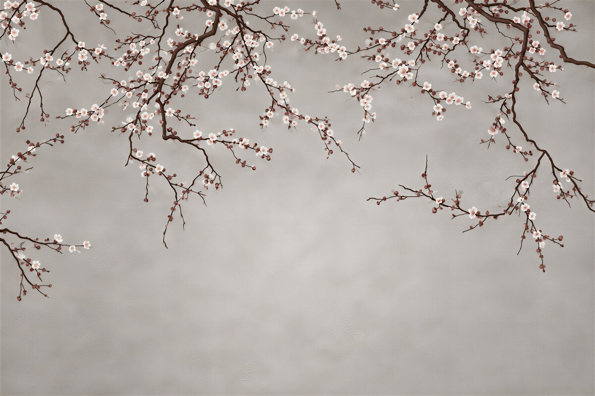 Papier peint branches d'arbres avec de petites fleurs