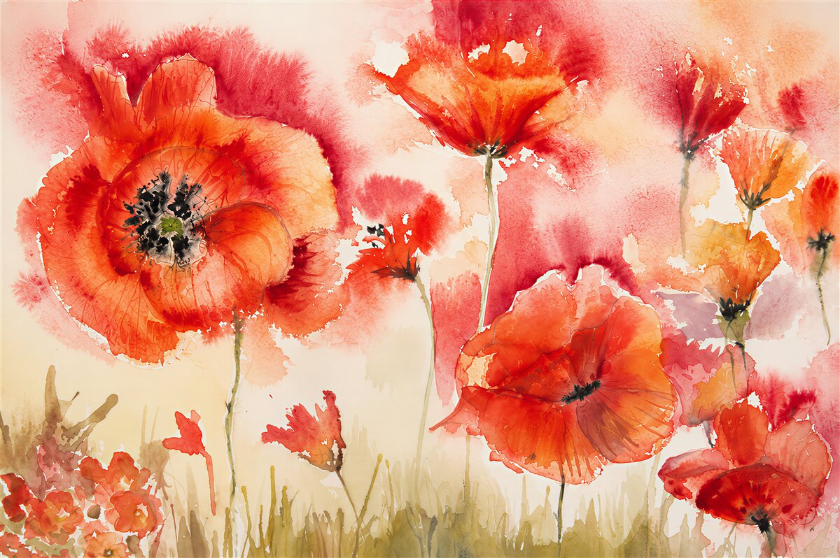 Papier peint très grandes coquelicots rouges
