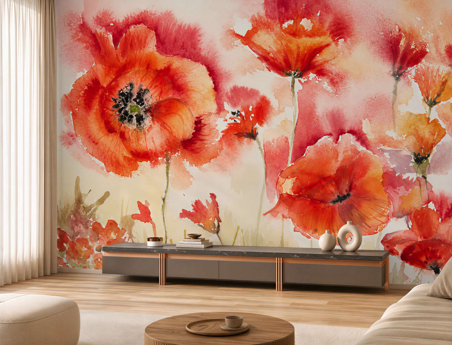 Papier peint très grandes coquelicots rouges