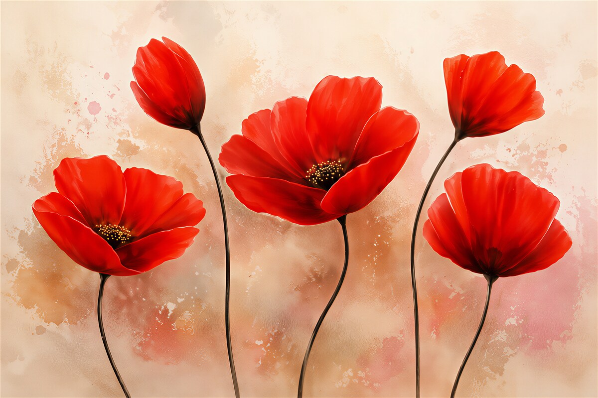 Papier peint coquelicots rouges après la pluie