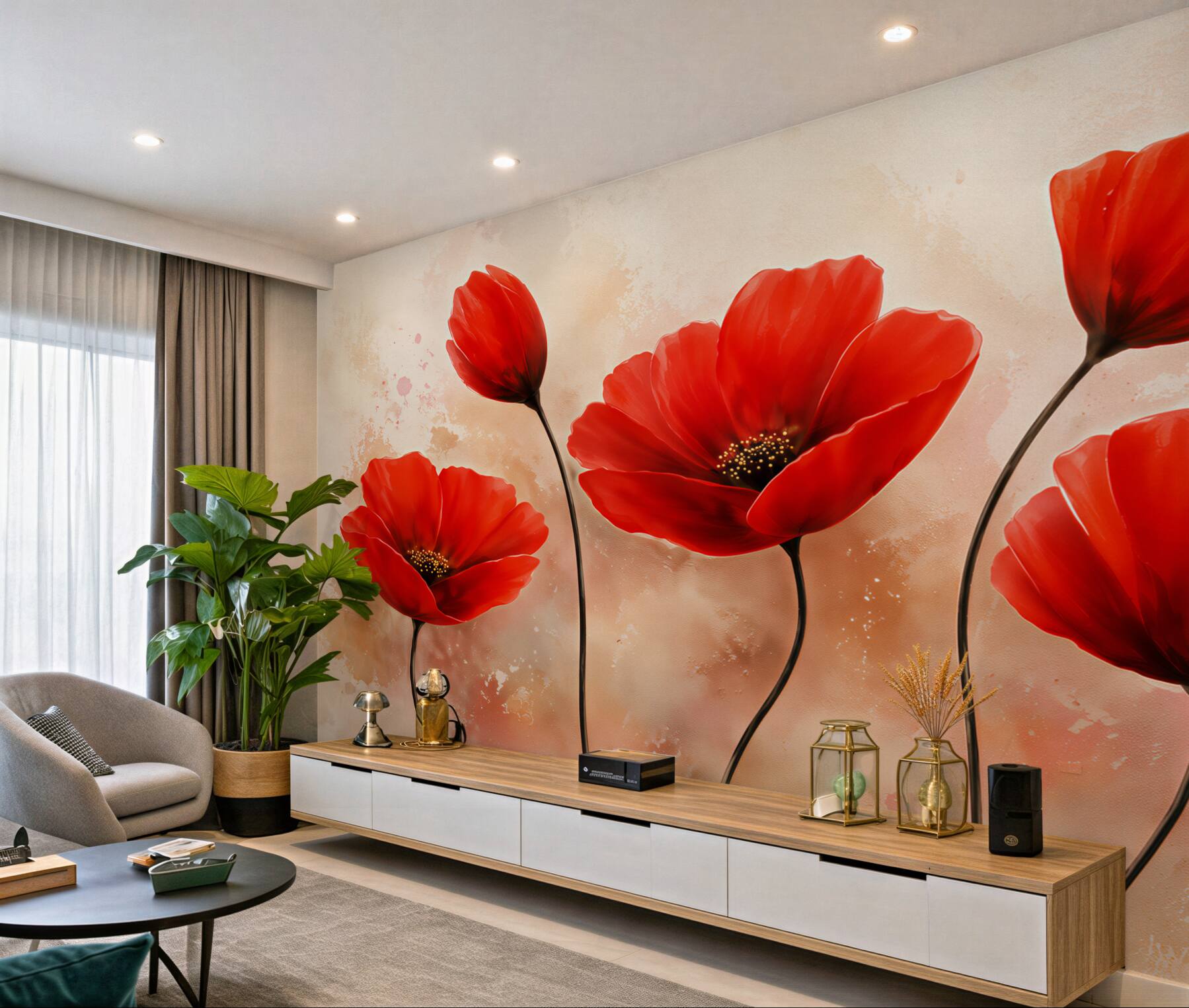Papier peint coquelicots rouges après la pluie