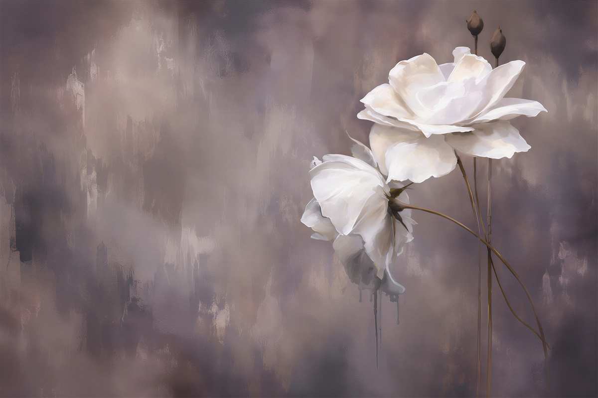Papier peint deux grandes fleurs blanches
