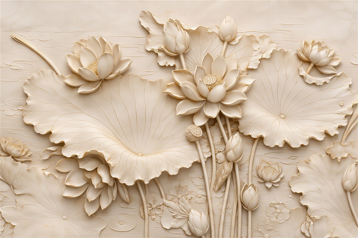 Papier peint composition structurale de fleurs et feuilles