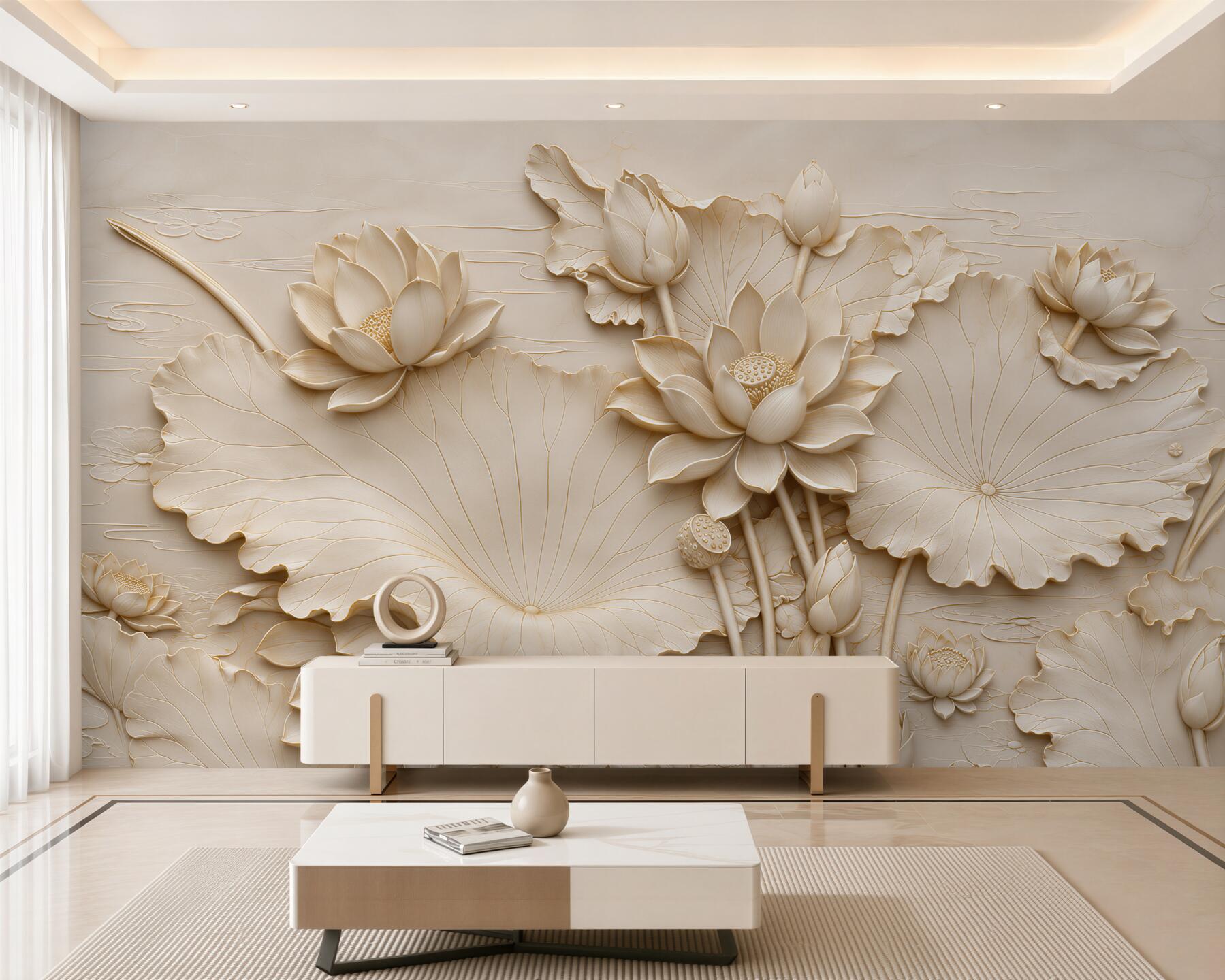 Papier peint composition structurale de fleurs et feuilles
