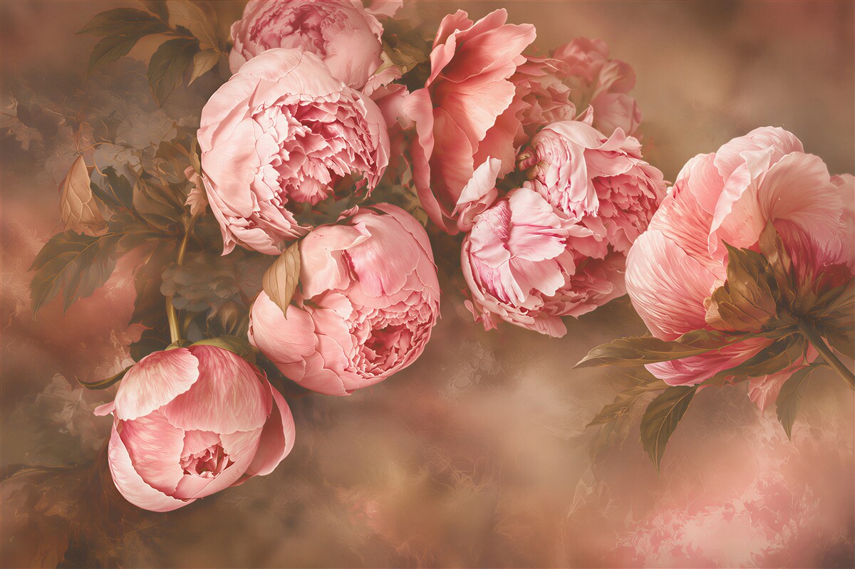 Papier peint pivoines roses douces
