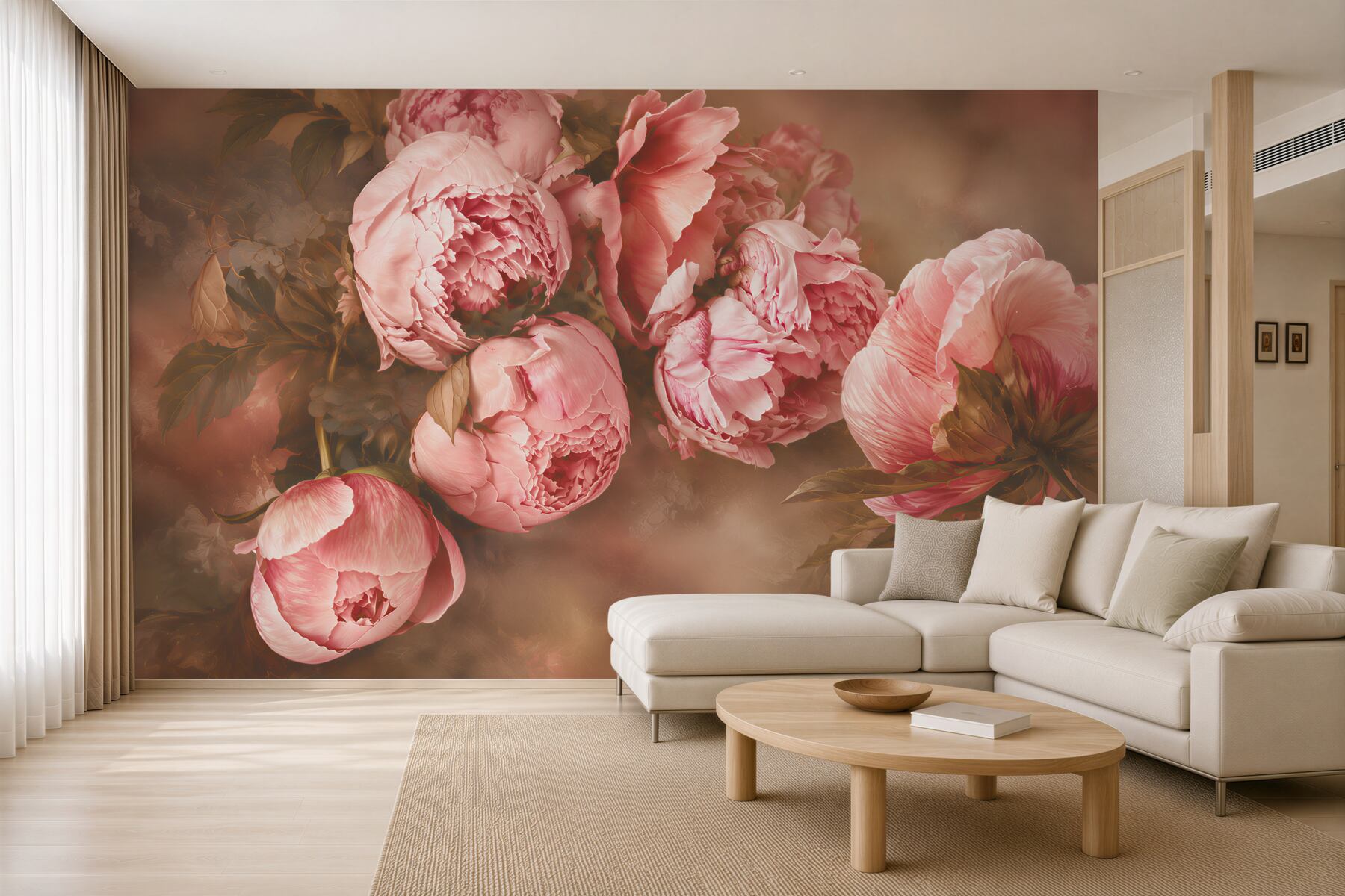 Papier peint pivoines roses douces