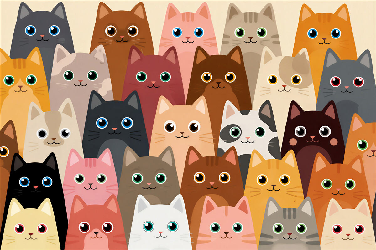 Papier peint plein de chats aux grands yeux