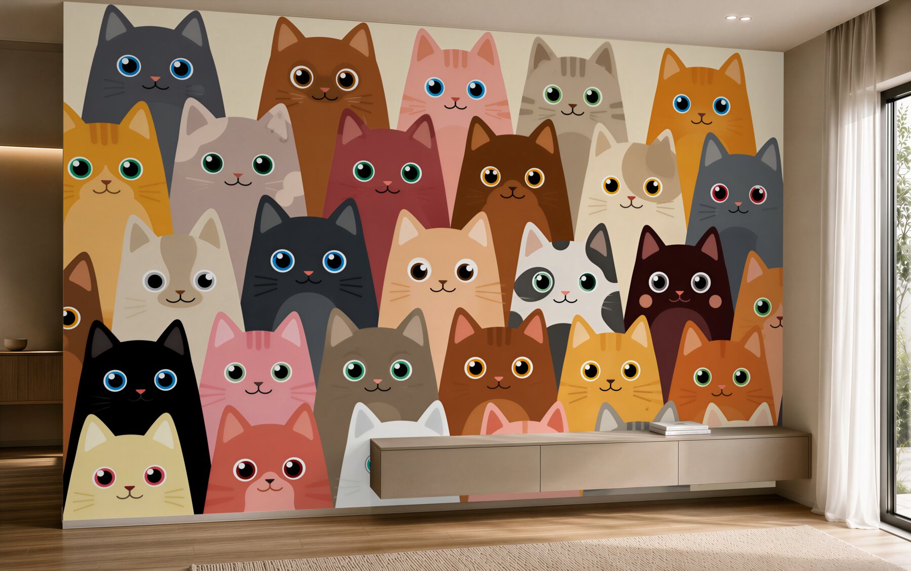 Papier peint plein de chats aux grands yeux