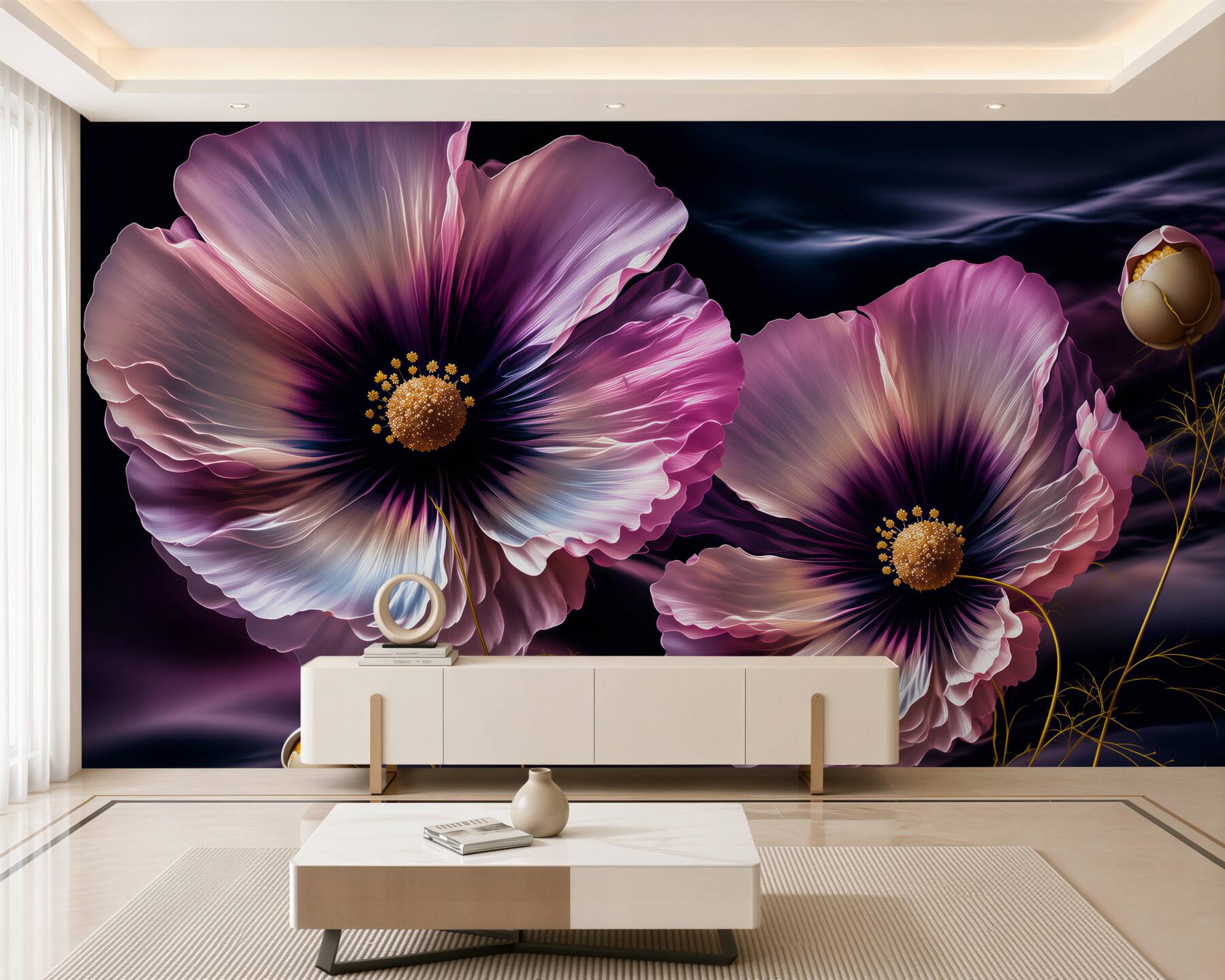 Papier peint magnifiques coquelicots blancs dans le vent