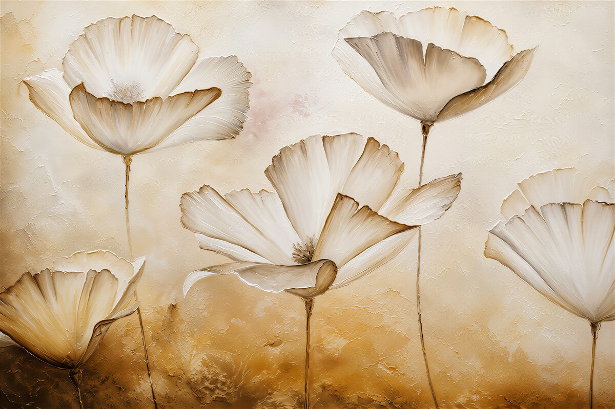 Papier peint délicats coquelicots blancs sur fond brun
