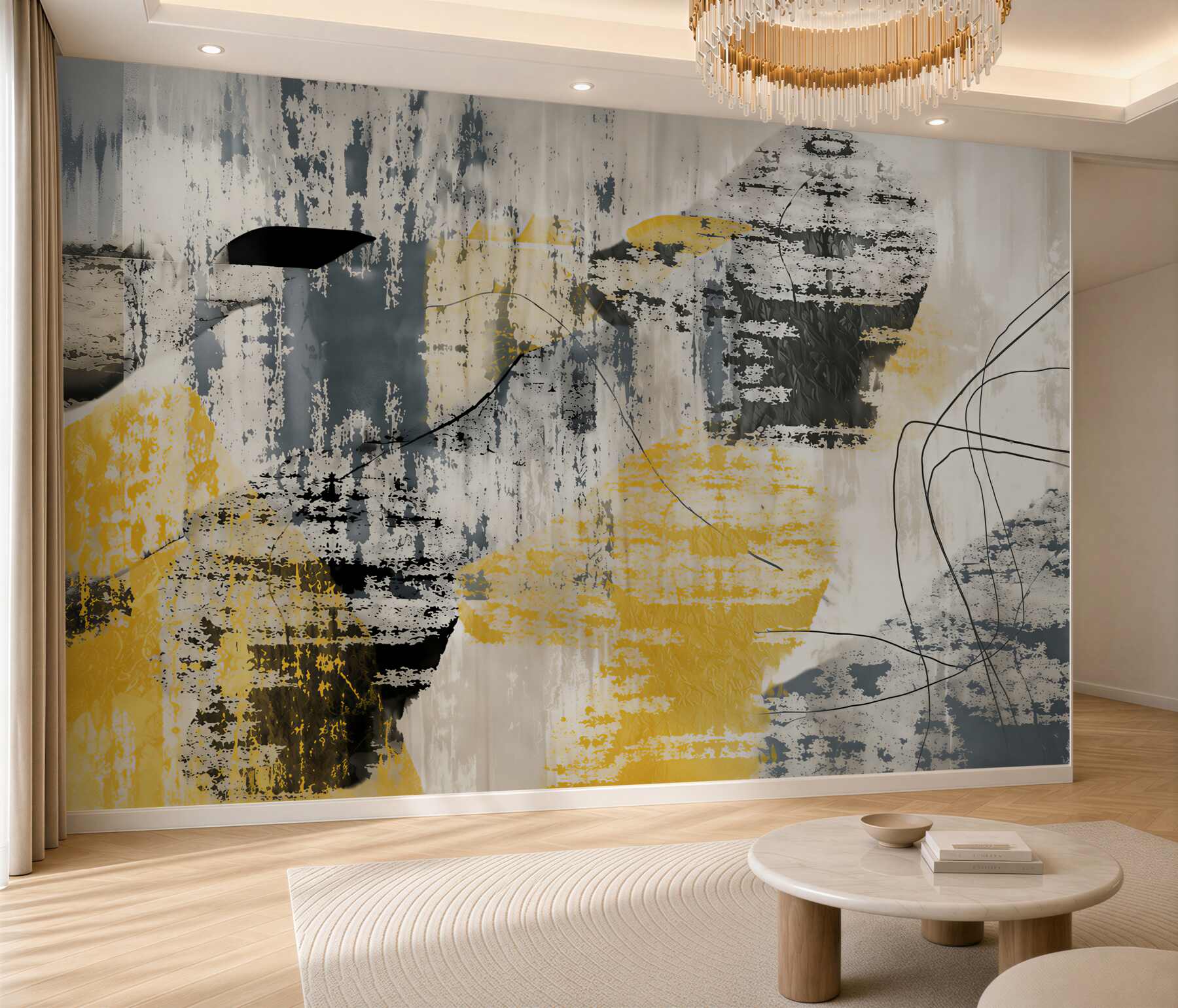 Papier peint fond abstrait de peintures noires et dorées