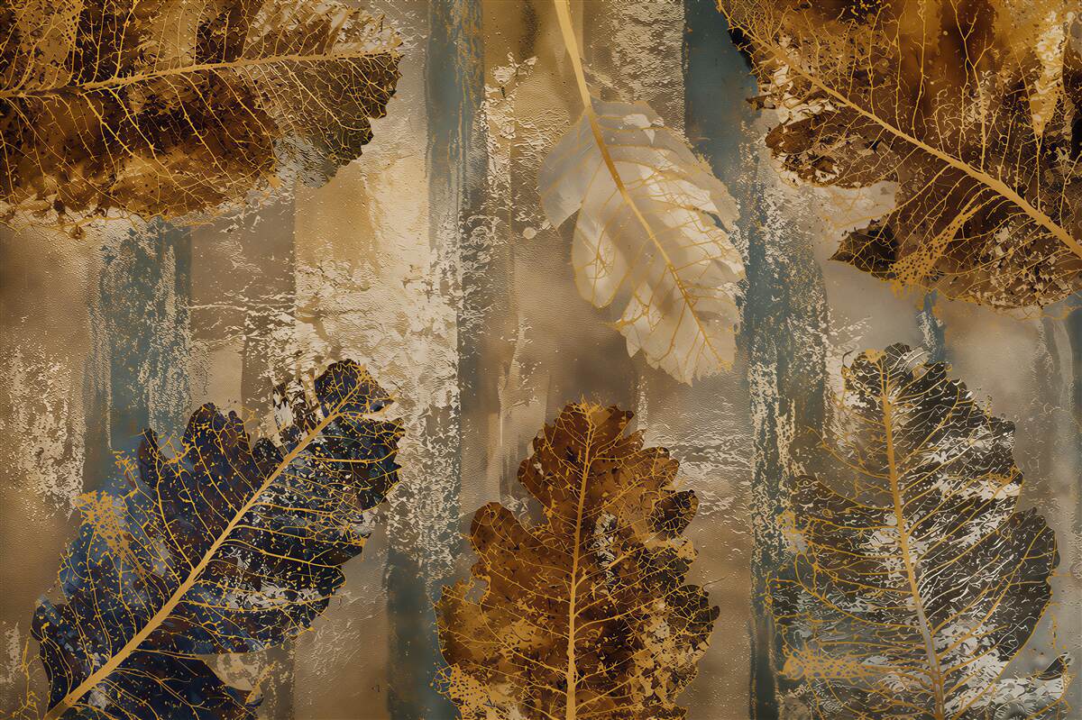 Papier peint feuilles de fougère noir et or