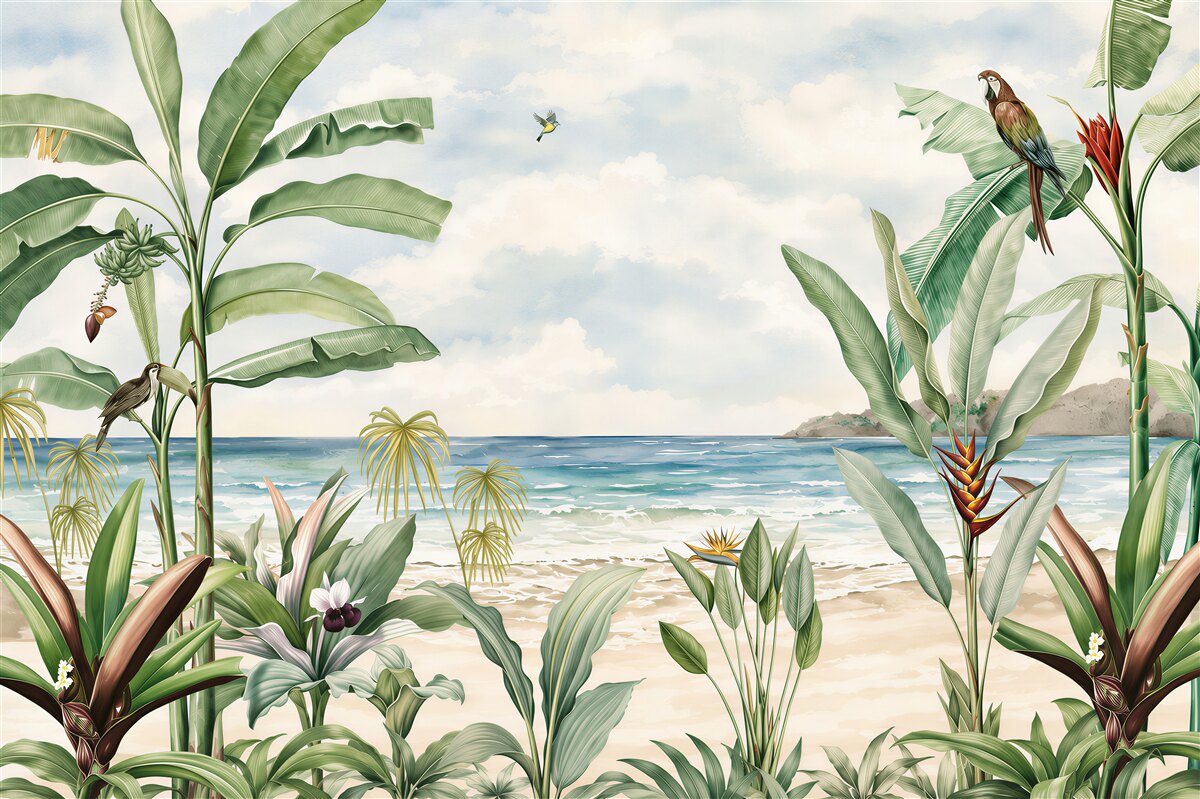 Papier peint plage tropicale et vagues calmes