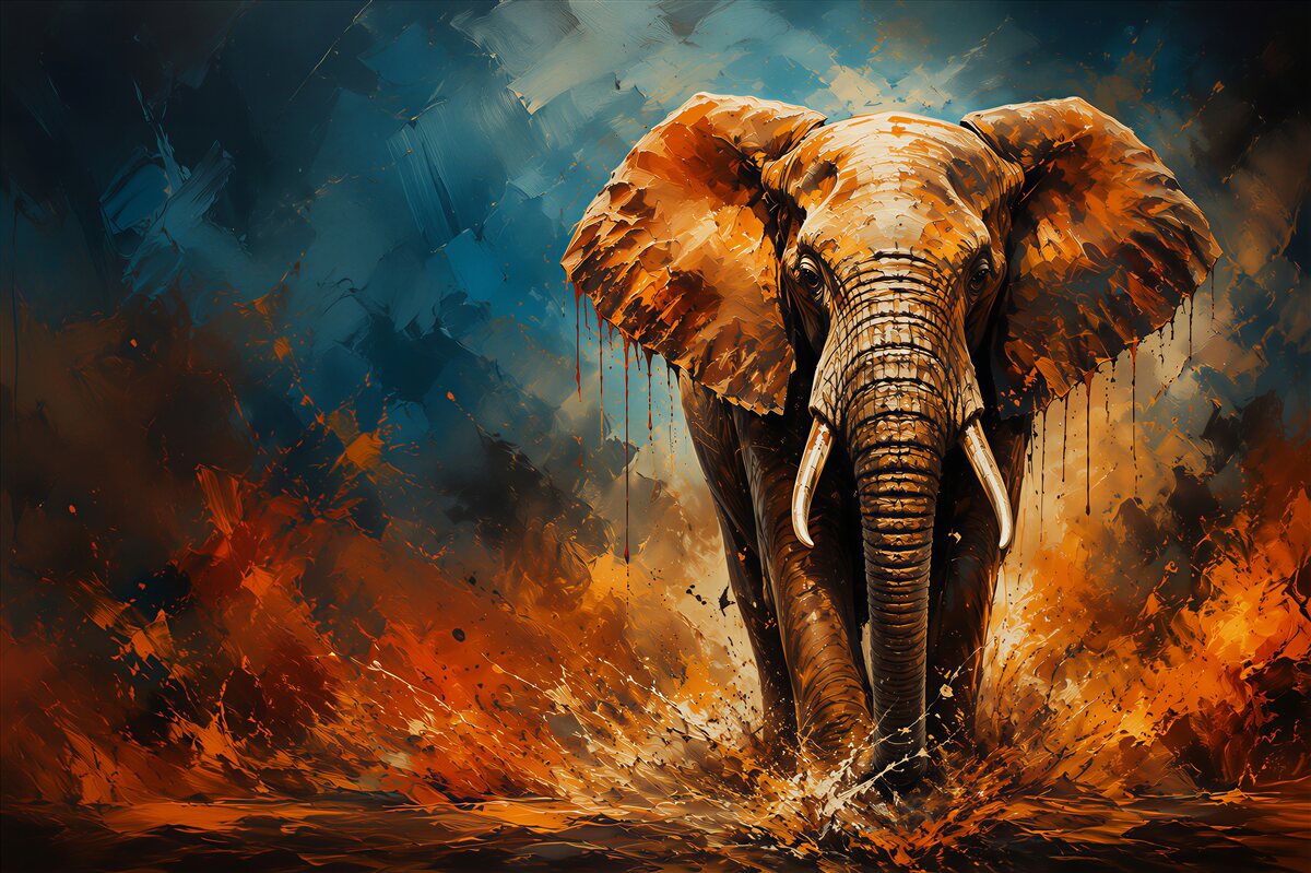 Papier peint grand éléphant marchant vers le coucher de soleil