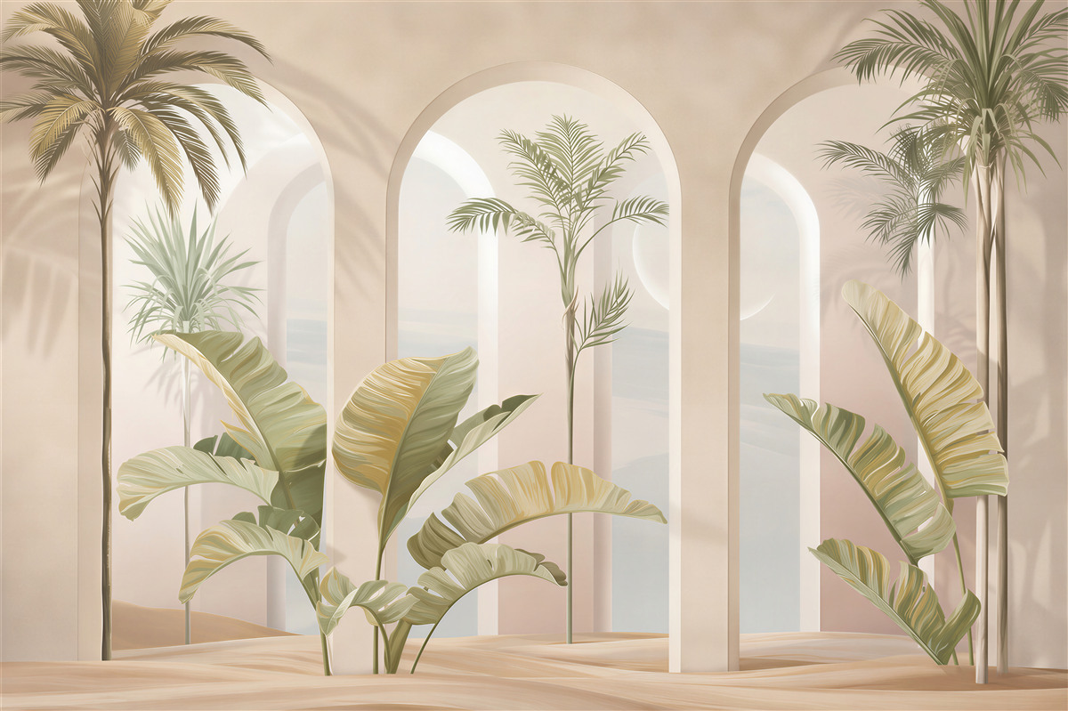 Papier peint arches hautes avec palmiers et fougères