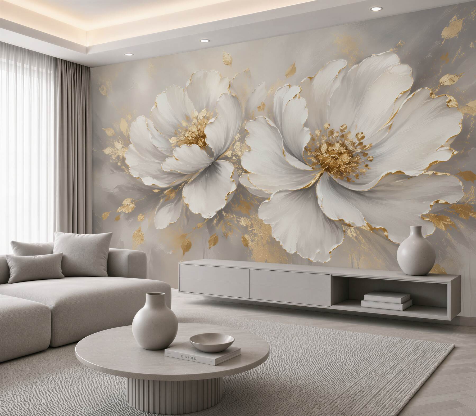 Papier peint luxueuses boutons de fleurs blanches