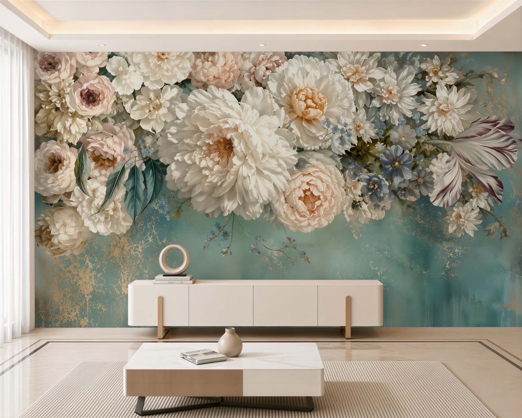 Papier peint grande branche saupoudrée de boutons de fleurs