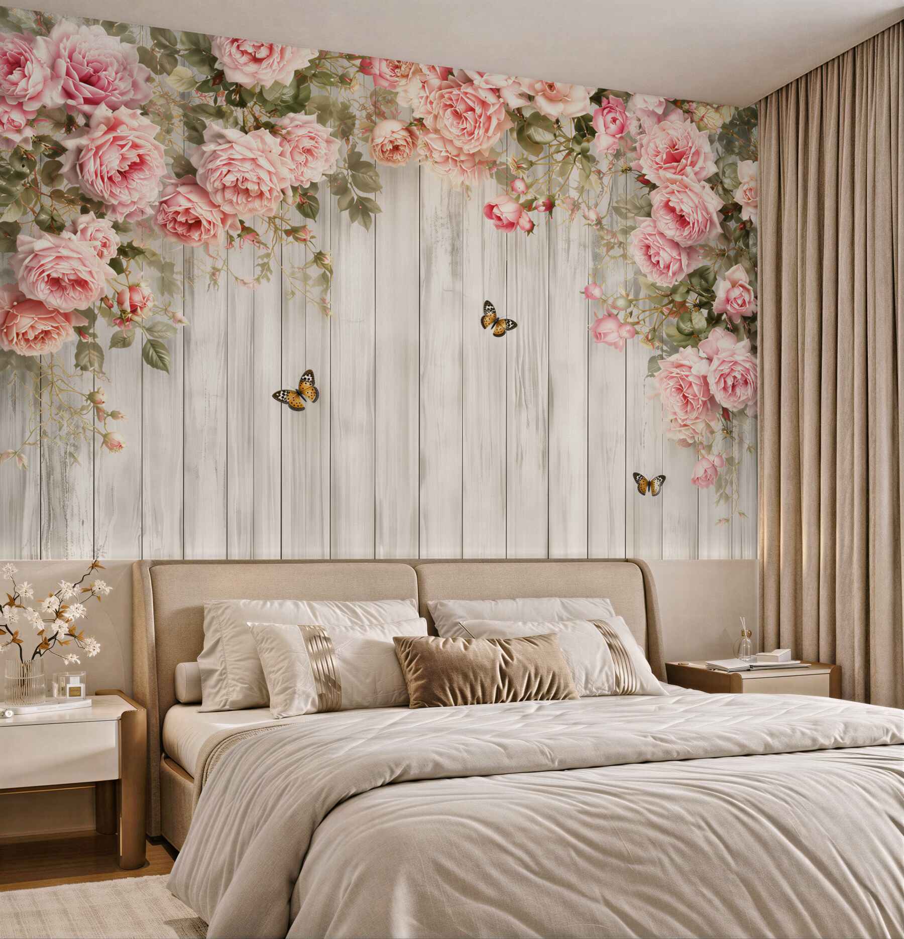 Papier peint luxueuses roses roses suspendues