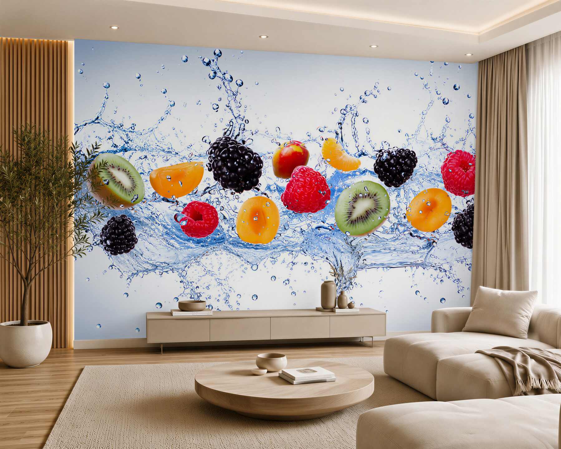 Papier peint couper des fruits juteux dans l'eau