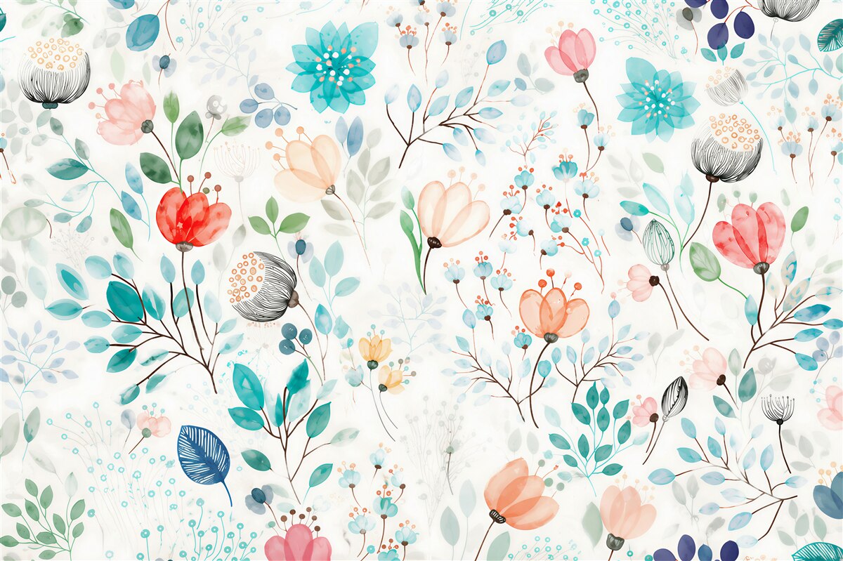 Papier peint fleurs délicates aquarelle fleurs et feuilles