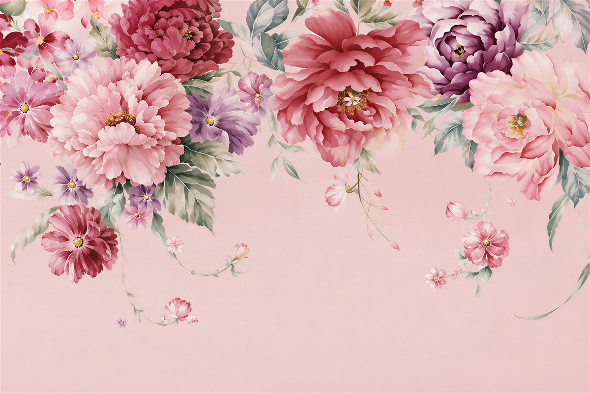 Papier peint différentes fleurs roses