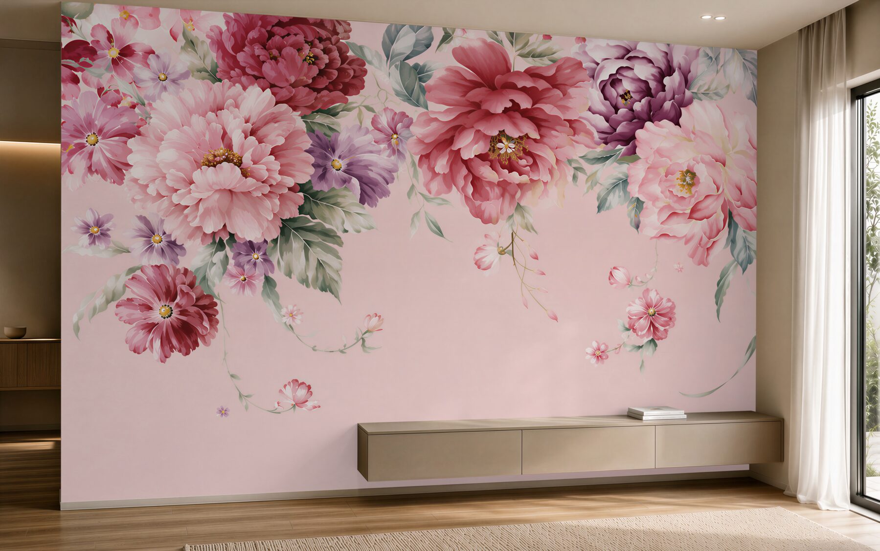 Papier peint différentes fleurs roses