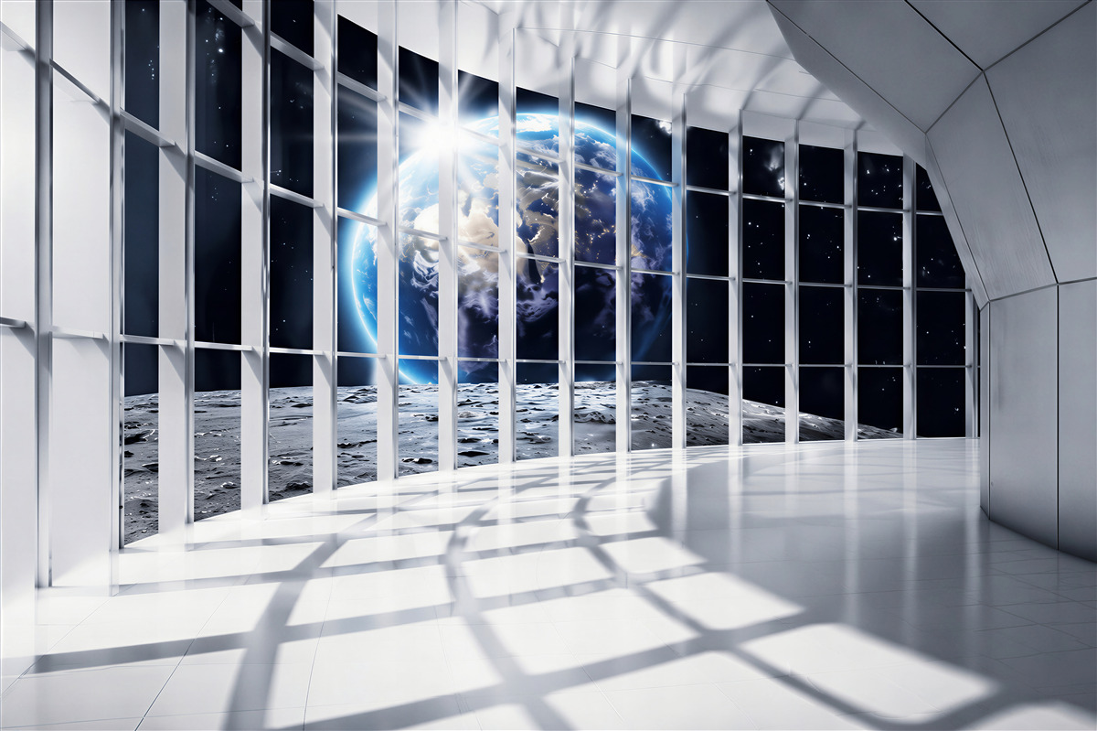 Papier peint lumière de la planète pénétrant dans le couloir du bâtiment