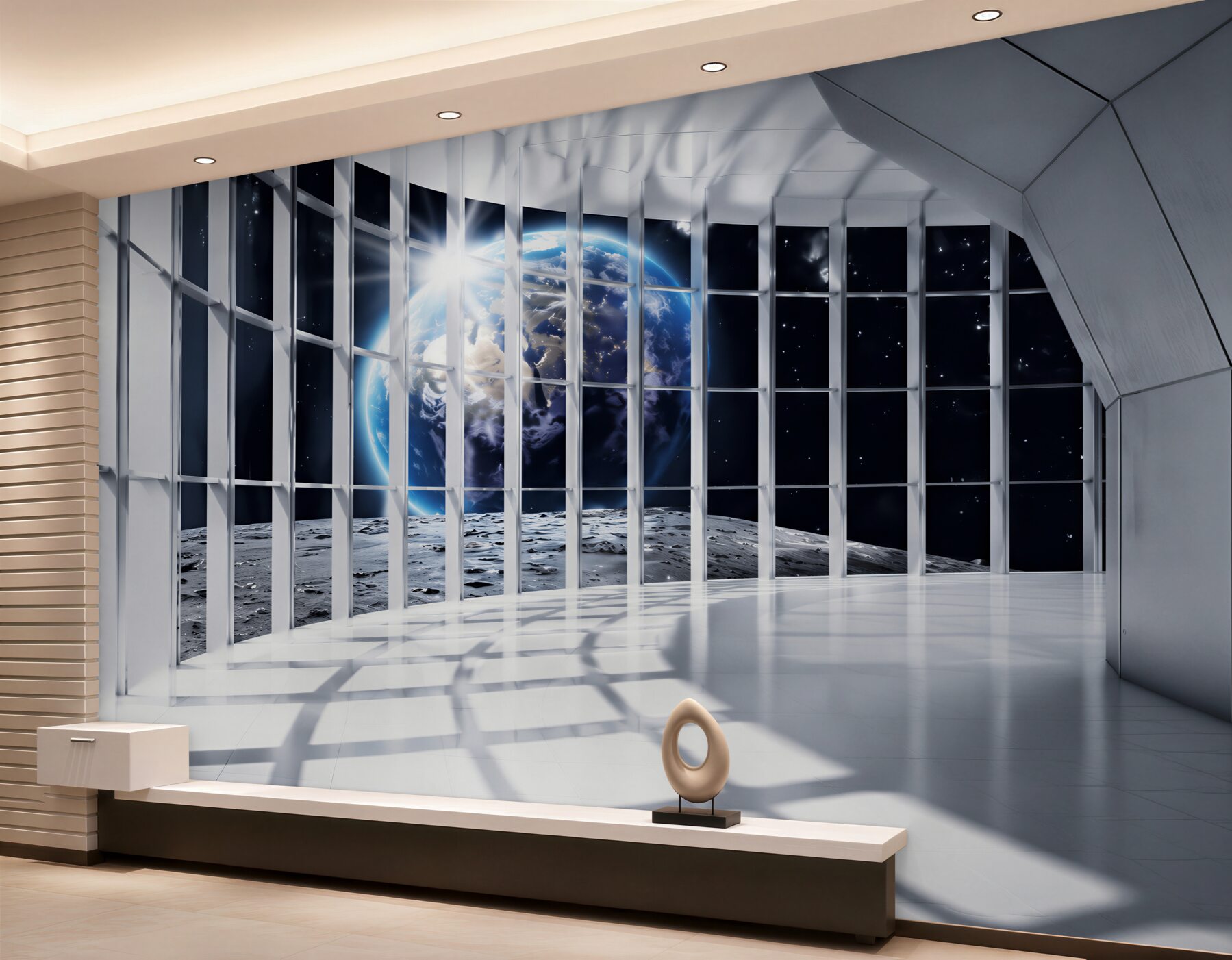 Papier peint lumière de la planète pénétrant dans le couloir du bâtiment